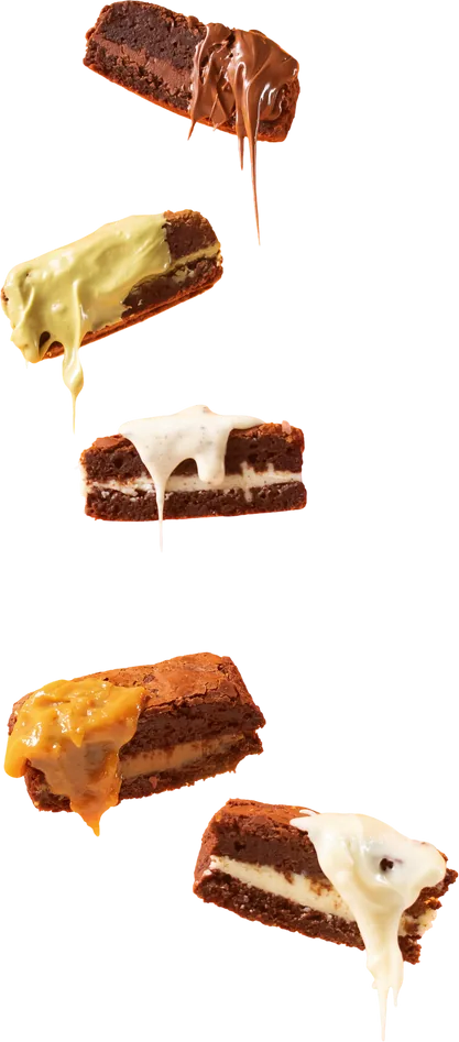 Brownies recheados de Nutella, pistache, leitinho, doce de leite e cookies and cream